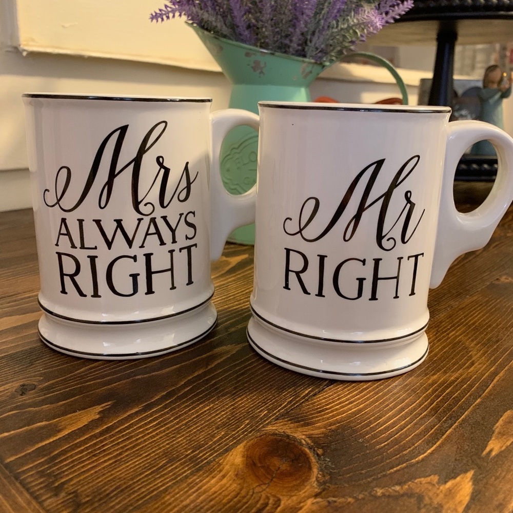 Mud Pie Mr Right and Mrs Alway Right mug set
